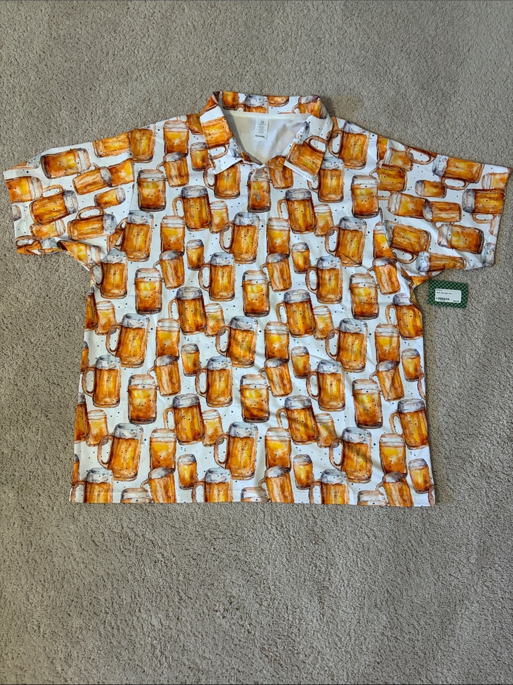 Men’s medium weight polo with beer pattern NWT